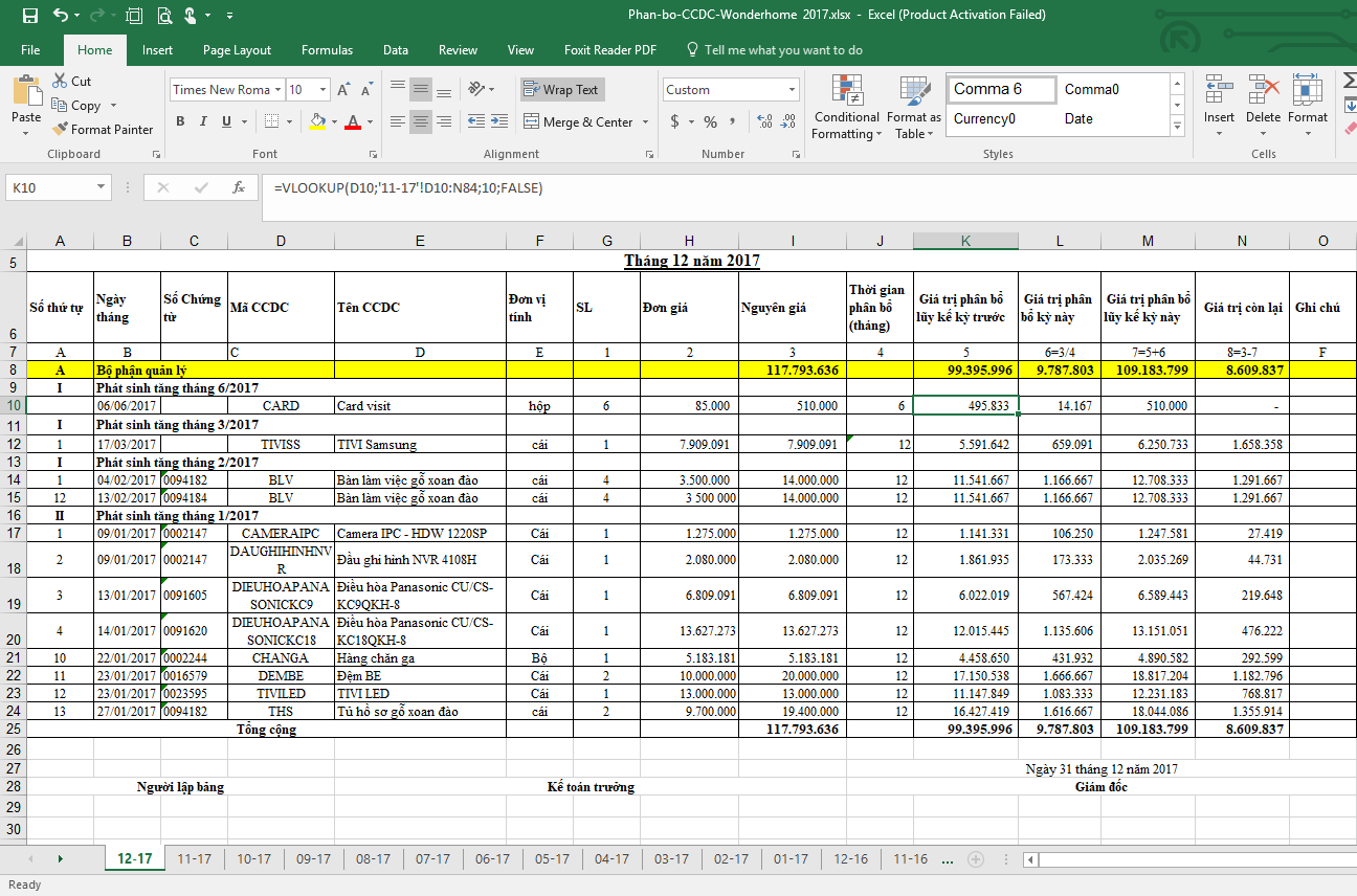 Cách sử dụng hàm VLOOKUP cho kế toán máy trên Excel