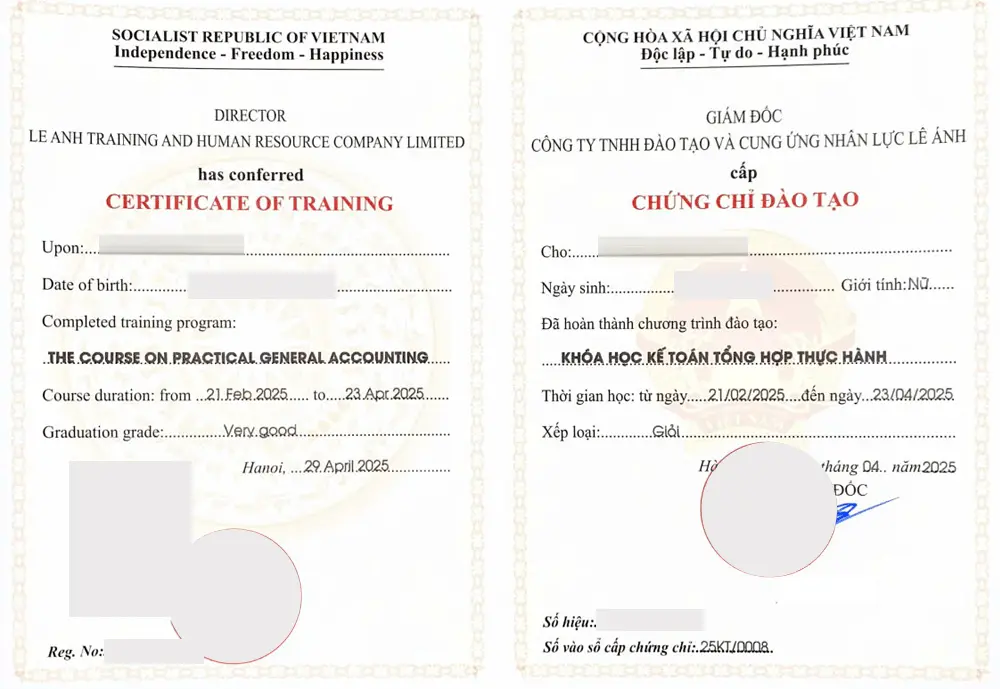 Chứng chỉ kế toán tổng hợp tại Kế toán Lê Ánh