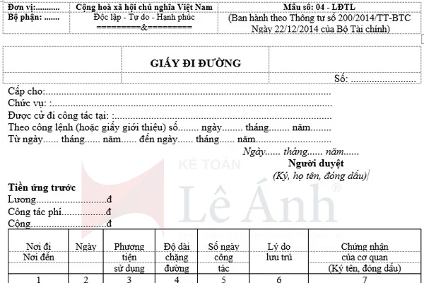 MẪU GIẤY ĐI ĐƯỜNG MỚI NHẤT VÀ CÁCH LẬP THEO THÔNG TƯ 200