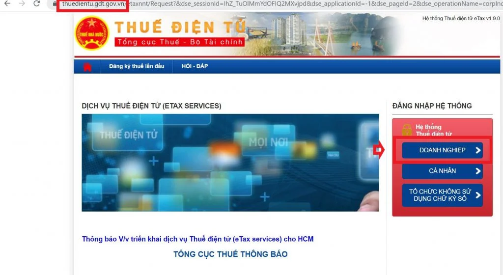 Truy cập website thuedientu.gdt.gov.vn